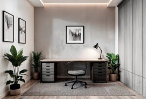 modern home office interior with desk chair